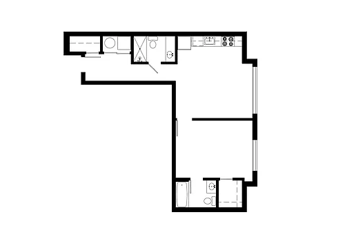 Floor plan One Bed One and a Half Bath
