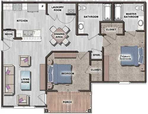 Floor plan 2 bedroom 70%
