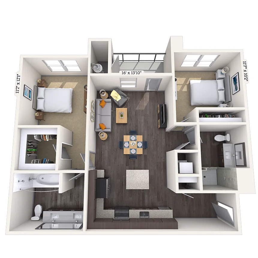 Floor plan Traditional 2x2 1097 sf-fp