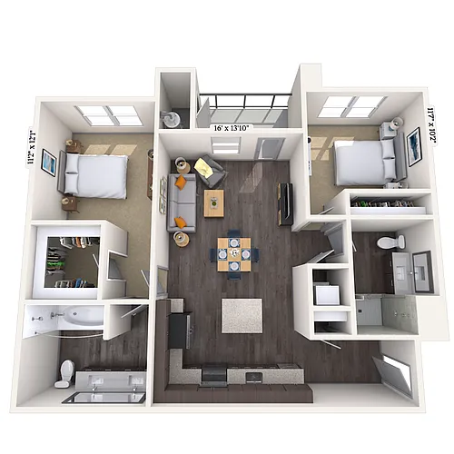 Floor plan Traditional 2x2 1097 sf-fp