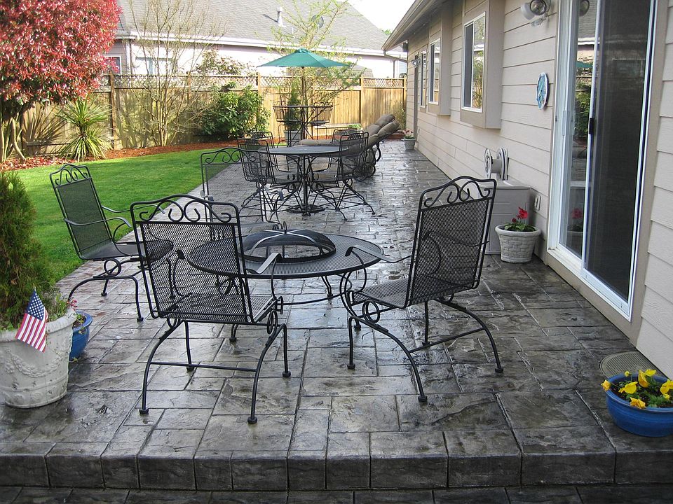 Large stamped concrete patio