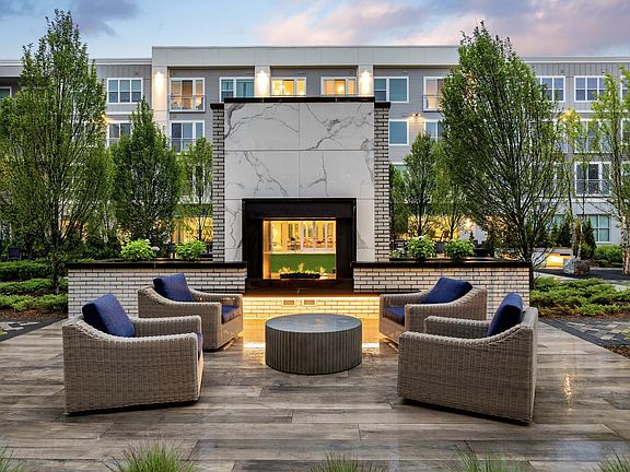 Social courtyard features a variety of conversational seating areas