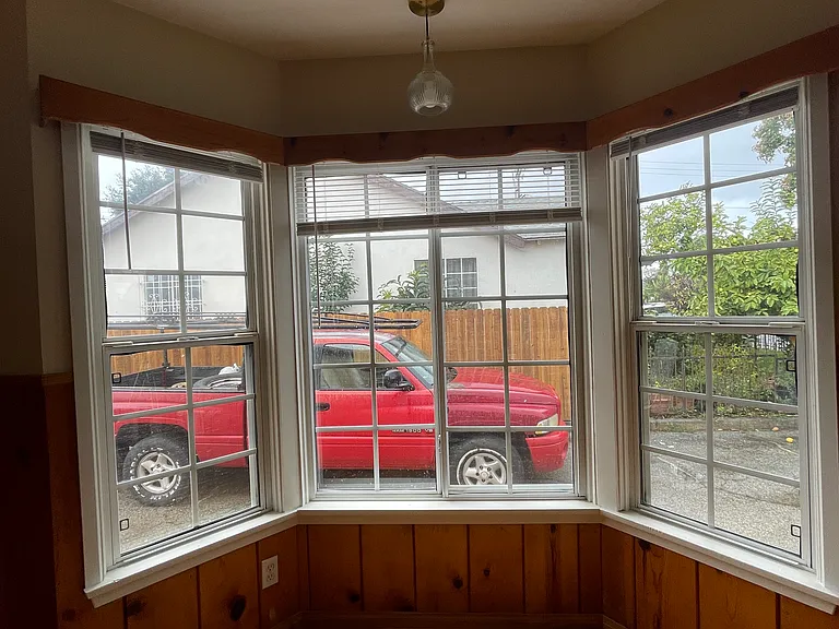 Bay window view from the living room area