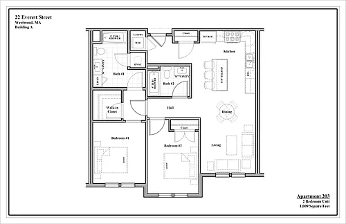 Floor plan 2 Bedroom - 1 Bath With Den Luxury Rental Suite