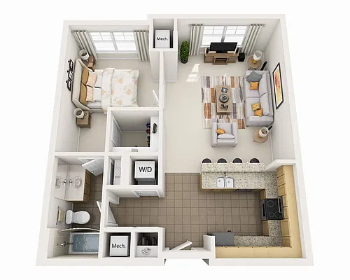 Floor plan One Bedroom A1A