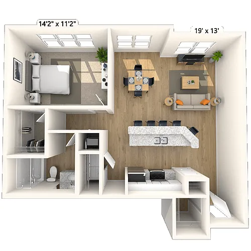 Floor plan Traditional 1x1 885-1045 SF
