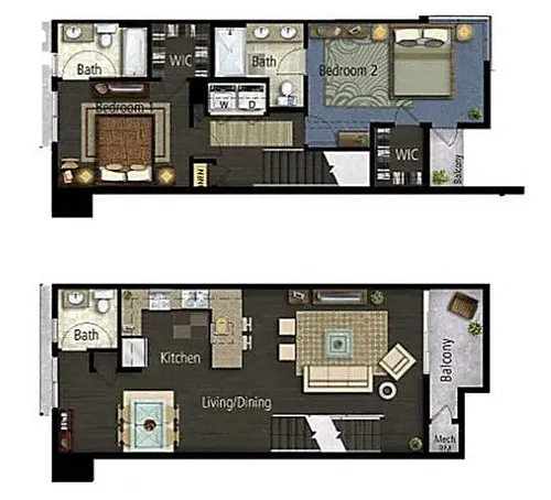 Floor plan 2 Bed, 2 Bath Townhome