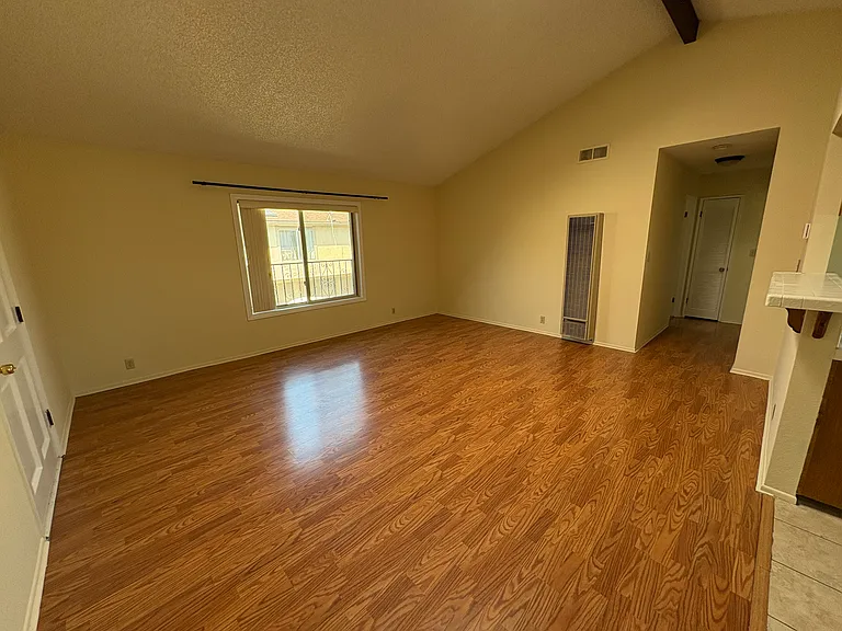 Living room with skylight and cathedral ceiling
