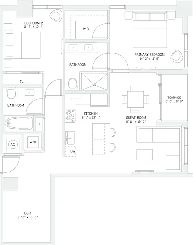 Floor plan 2 Bed/ 2 Bath Den-B4
