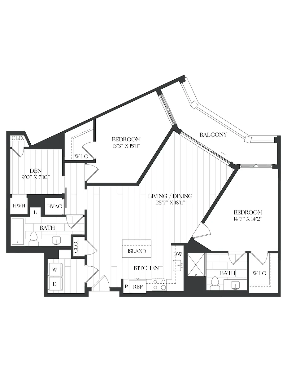 Floor plan 2 Bed/ 2 Bath Den-2D-3-The Barrett