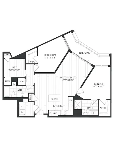 Floor plan 2 Bed/ 2 Bath Den-2D-3-The Barrett