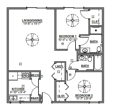 Floor plan 2 bedroom, 2 bathroom
