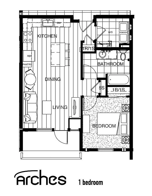 Floor plan Arches | 1 Bedroom 1 Bath