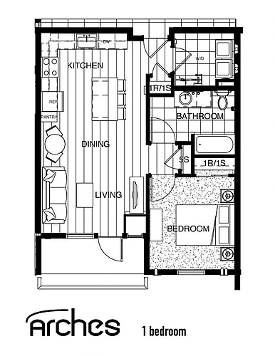 Floor plan Arches | 1 Bedroom 1 Bath