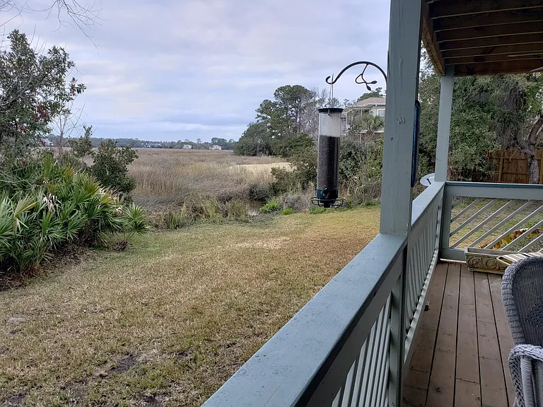 Deck view with bird feeder