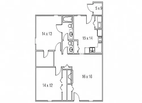 Floor plan 2 Bedroom 1 Bath Flat- 1030