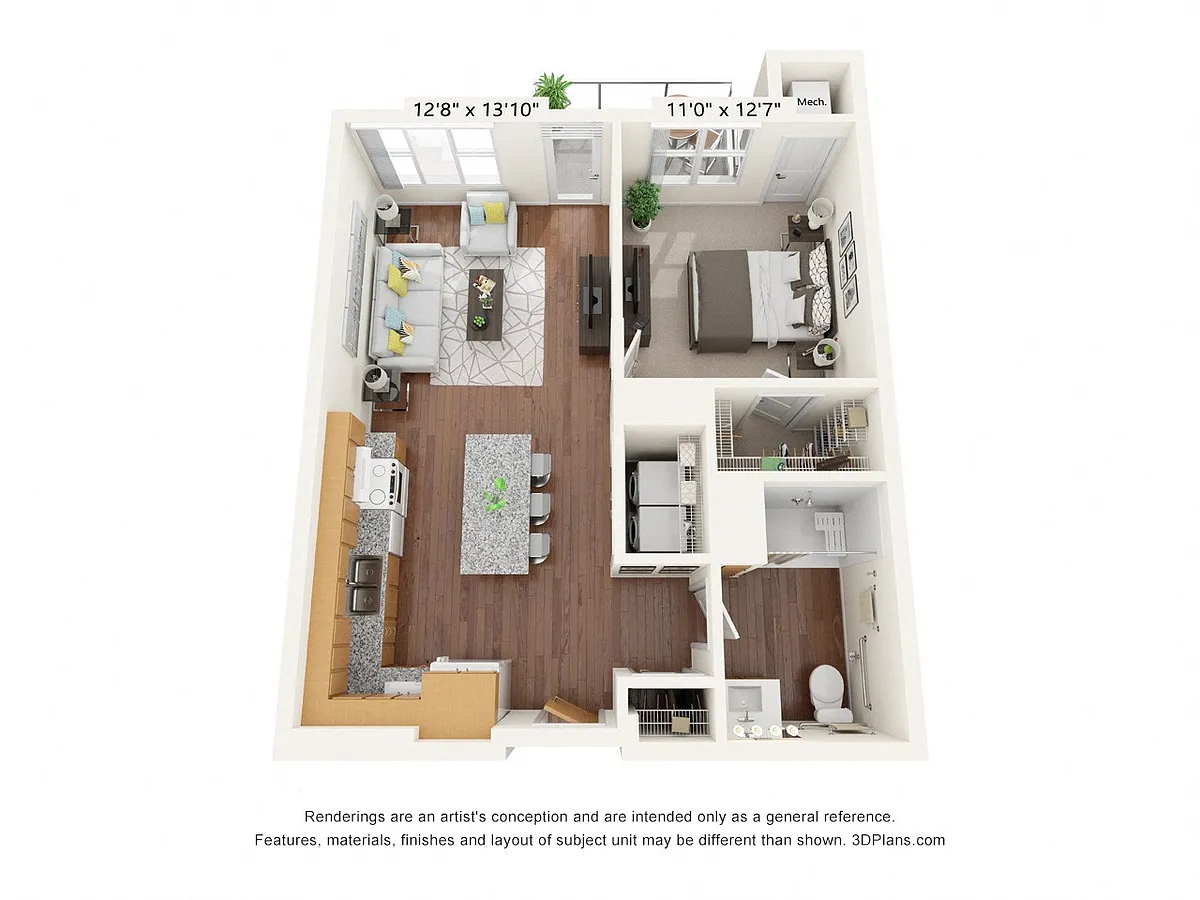 Floor plan One Bedroom E (Wheelchair Accessible)