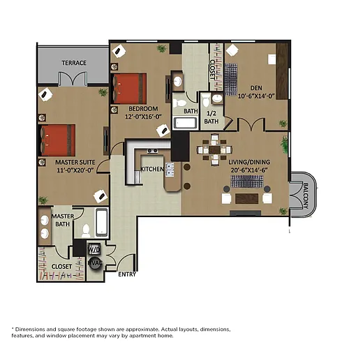 Floor plan Palm Tower 2/2.5 Den