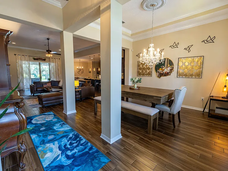 Entryway + Dining Room with Pool Table