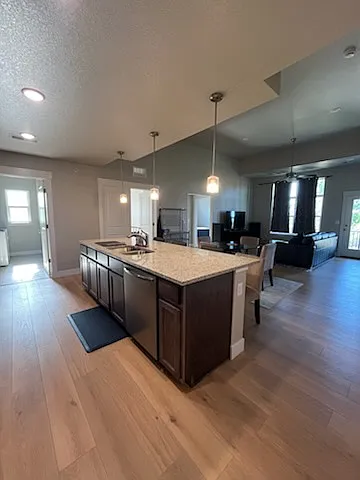 Hardwood floors in the living area.