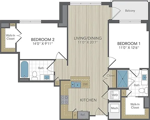 Floor plan 2 Bed 2 Bath Small
