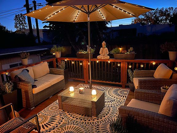 Raised deck off back bedroom