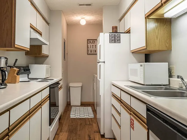 Whip up your favorite meals in a kitchen that maximizes space and storage, complete with all the basics to keep you cooking.
