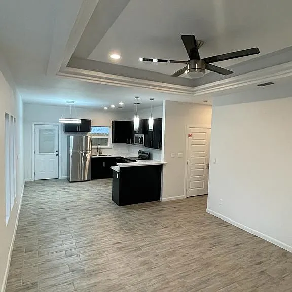 2 bedroom 2 bath unit: living area and kitchen
