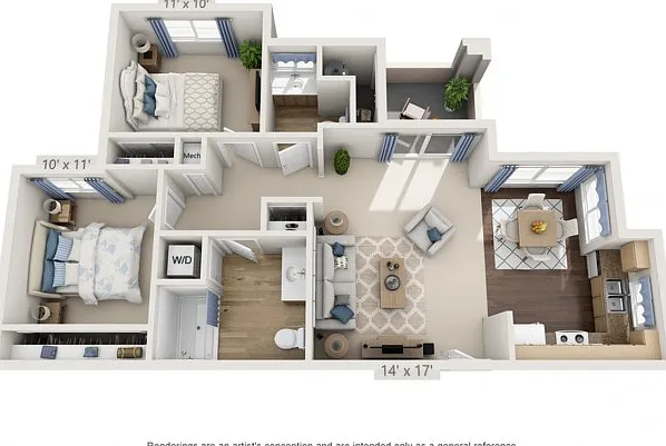 Floor plans are artist's rendering. All dimensions are approximate. Actual product and specifications may vary in dimension or detail. Not all features are available in every apartment. Prices and availability are subject to change. Floor plans are artist