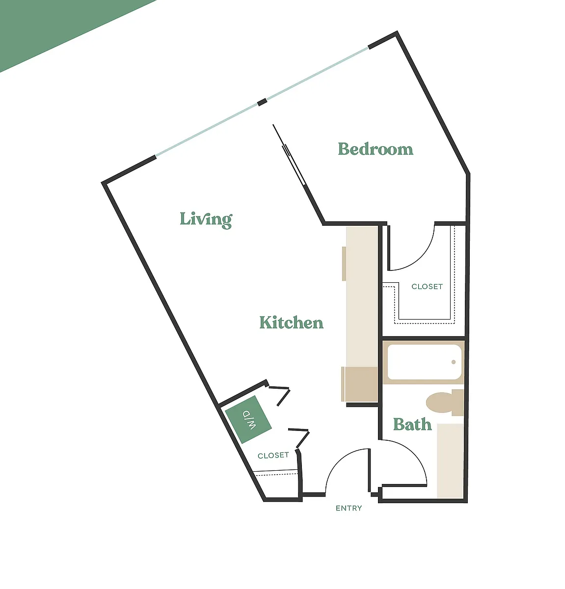Floor plan 1 Bed, 1 Bath - Apt K