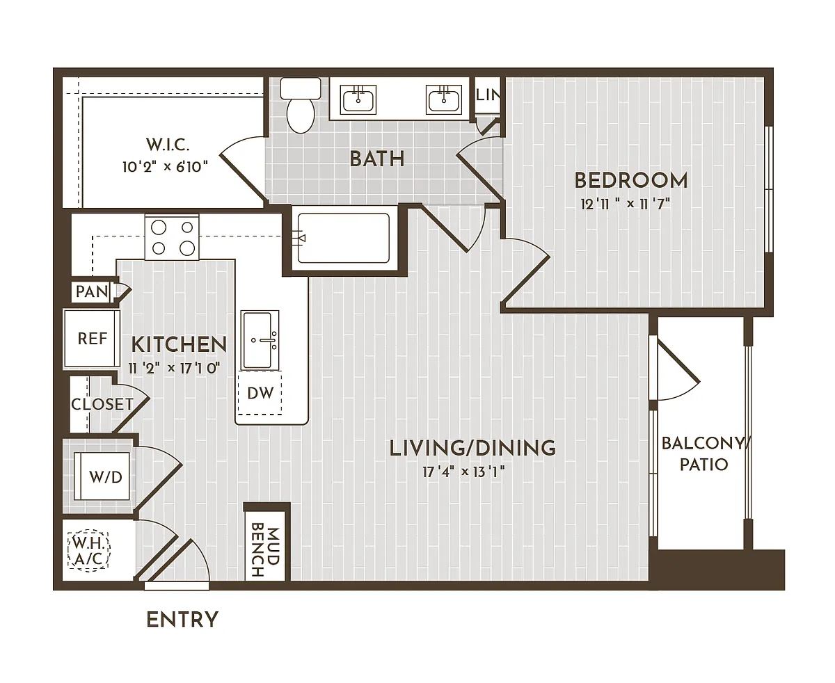 Floor plan 1BR 1BA (767 SF)
