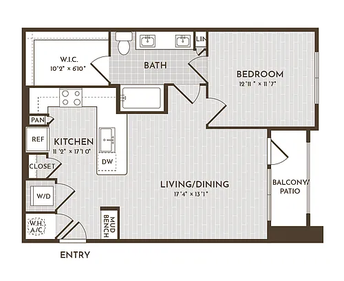 Floor plan 1BR 1BA (767 SF)