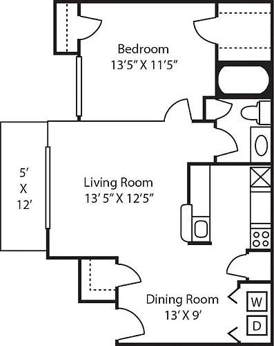 Floor plan A2 1 Bedroom 677sf