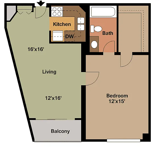 Floor plan 1 Bedroom 1 Bath