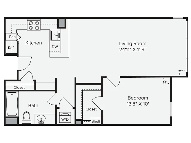Floor plan 1 Bed 1 Bath - 1A_S