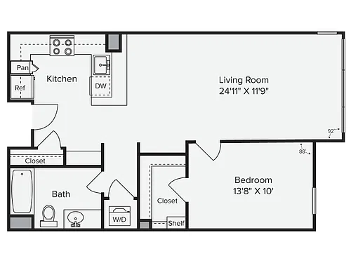 Floor plan 1 Bed 1 Bath - 1A_S