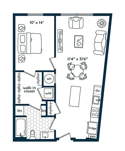 Floor plan Two Bedroom Two Bath (1090 SF)