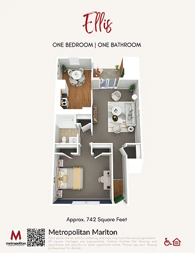 Floor plan Ellis 1 Bedroom