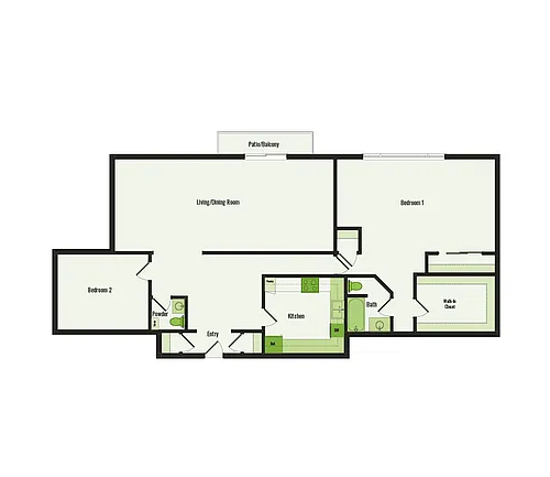 Floor plan 2 Bedroom, 2 Bathroom - 1900 SF