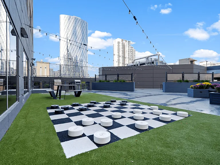 Oversized checkers board at Presidential Towers in Chicago, IL