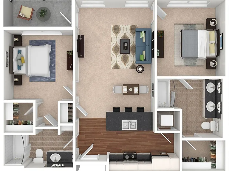 2 BD / 2 BA 1,000 SF
