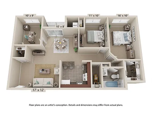 Floor plan 2Bed | 1Bath | Den | 1079 Sq. Ft.