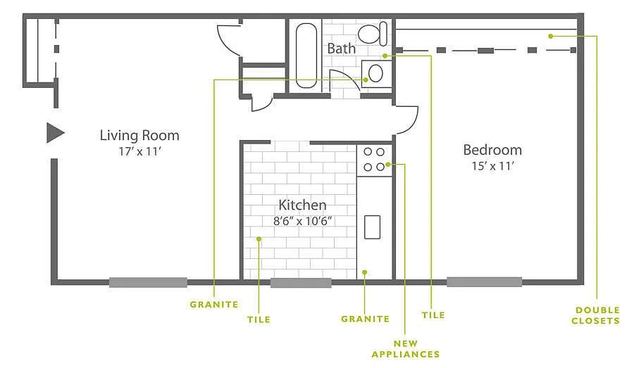 Floor plan 1 Bed | 1 Bath