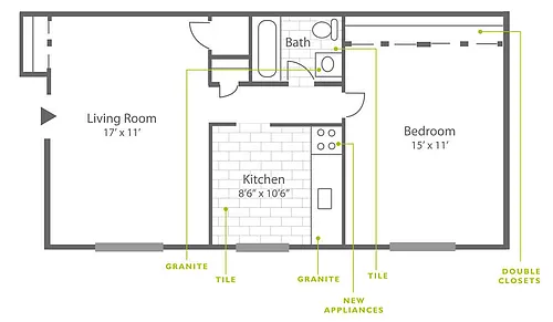 Floor plan 1 Bed | 1 Bath