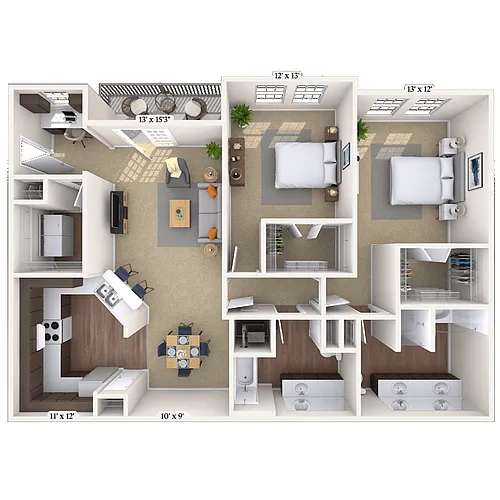 Floor plan Traditional 2x2 1316 SF