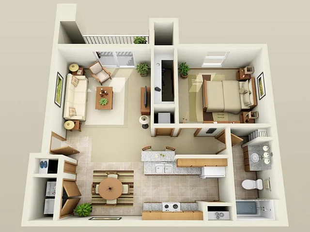 Floor plan 1 Bedroom, 1 Bathroom