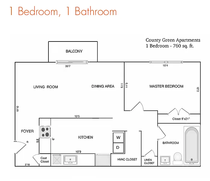 Floor plan 1 Bedroom 1 Bath