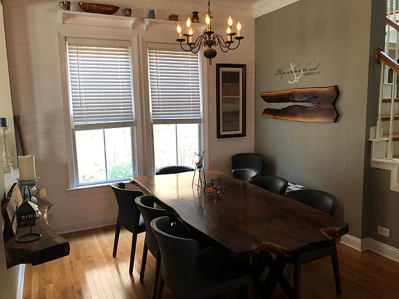 dining room with shiplap