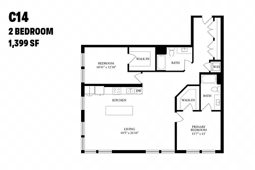 Floor plan Two Bedroom Den C13