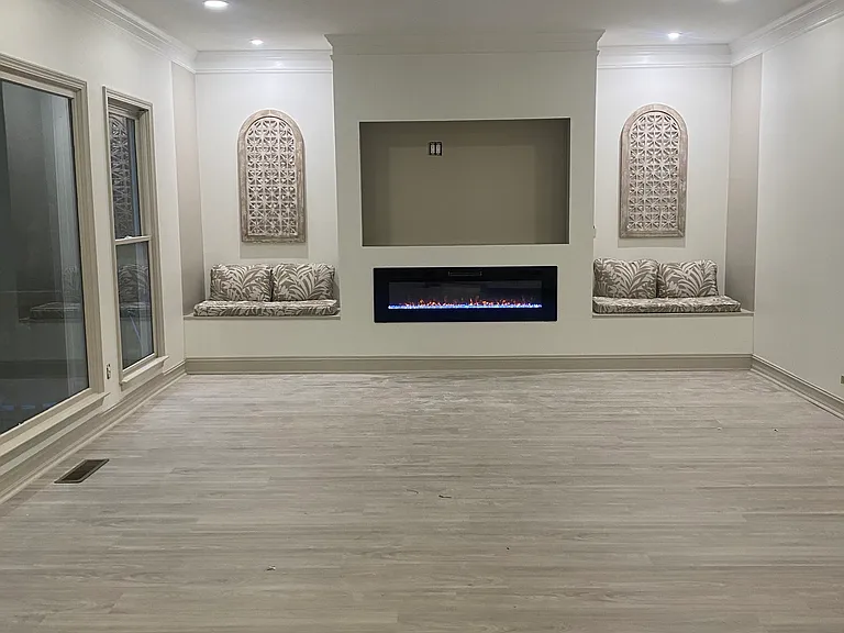 FAMILY ROOM WITH LED FIREPLACE, RECESS FOR TV, & LED LIGHTS